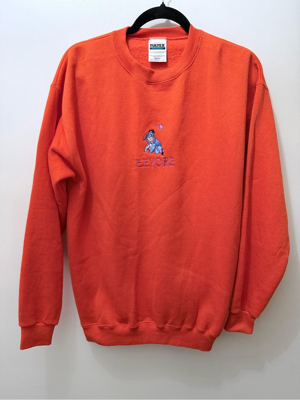 Vintage Embroidered Eeyore Tultex Super Weight Pumpkin Orange Crewneck Sweater M